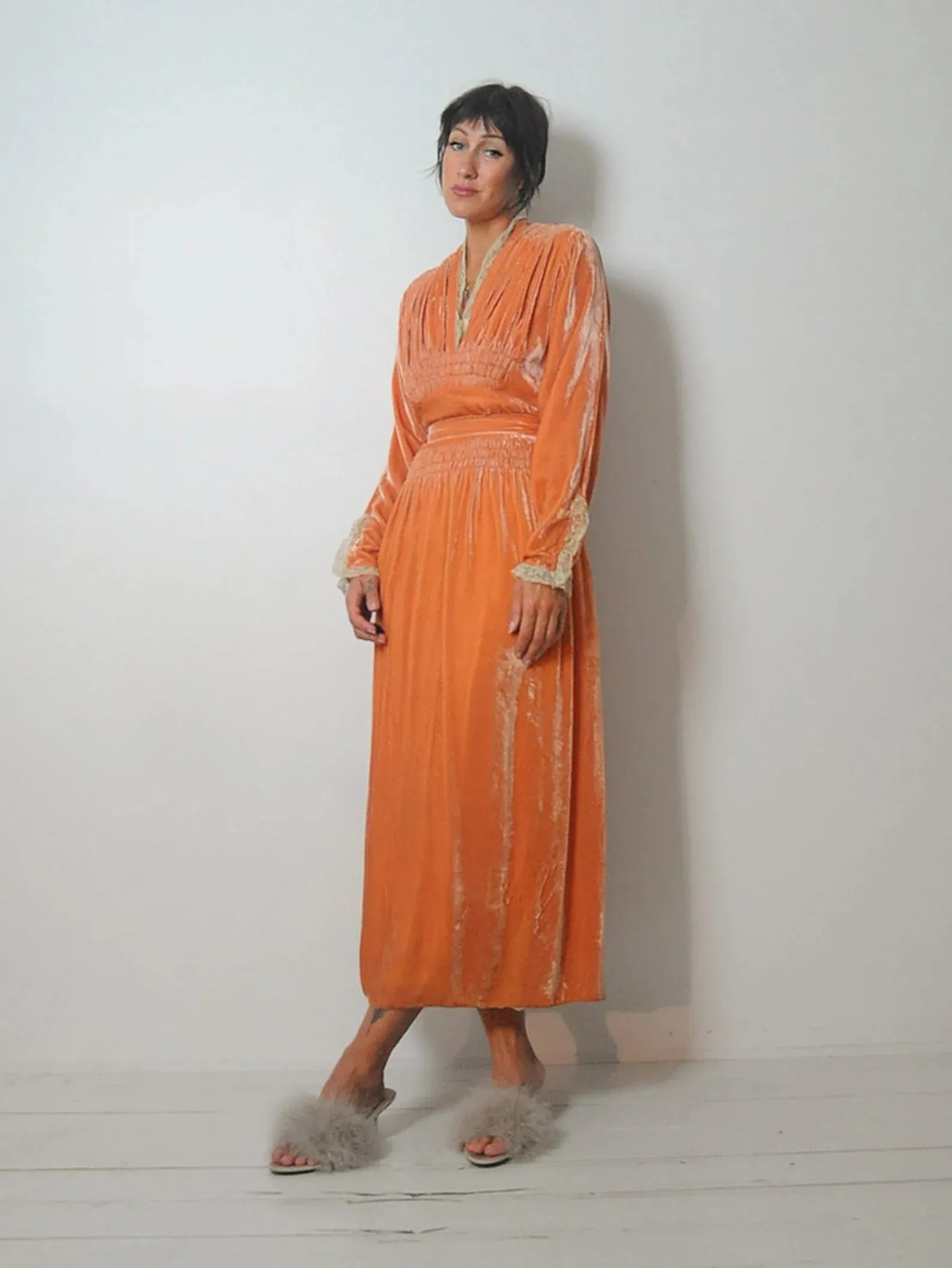1920's/30's Coral Velvet Dress