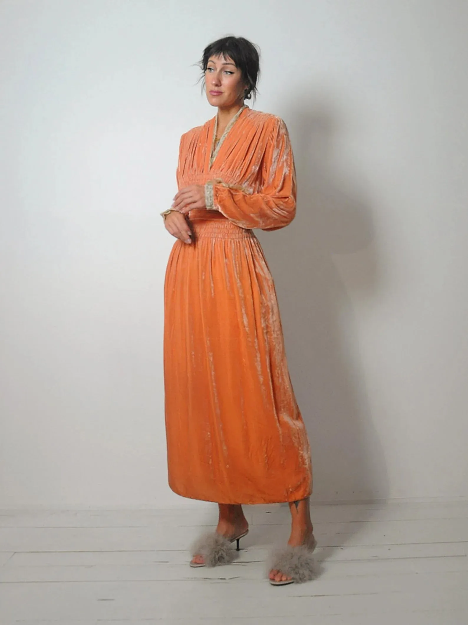 1920's/30's Coral Velvet Dress