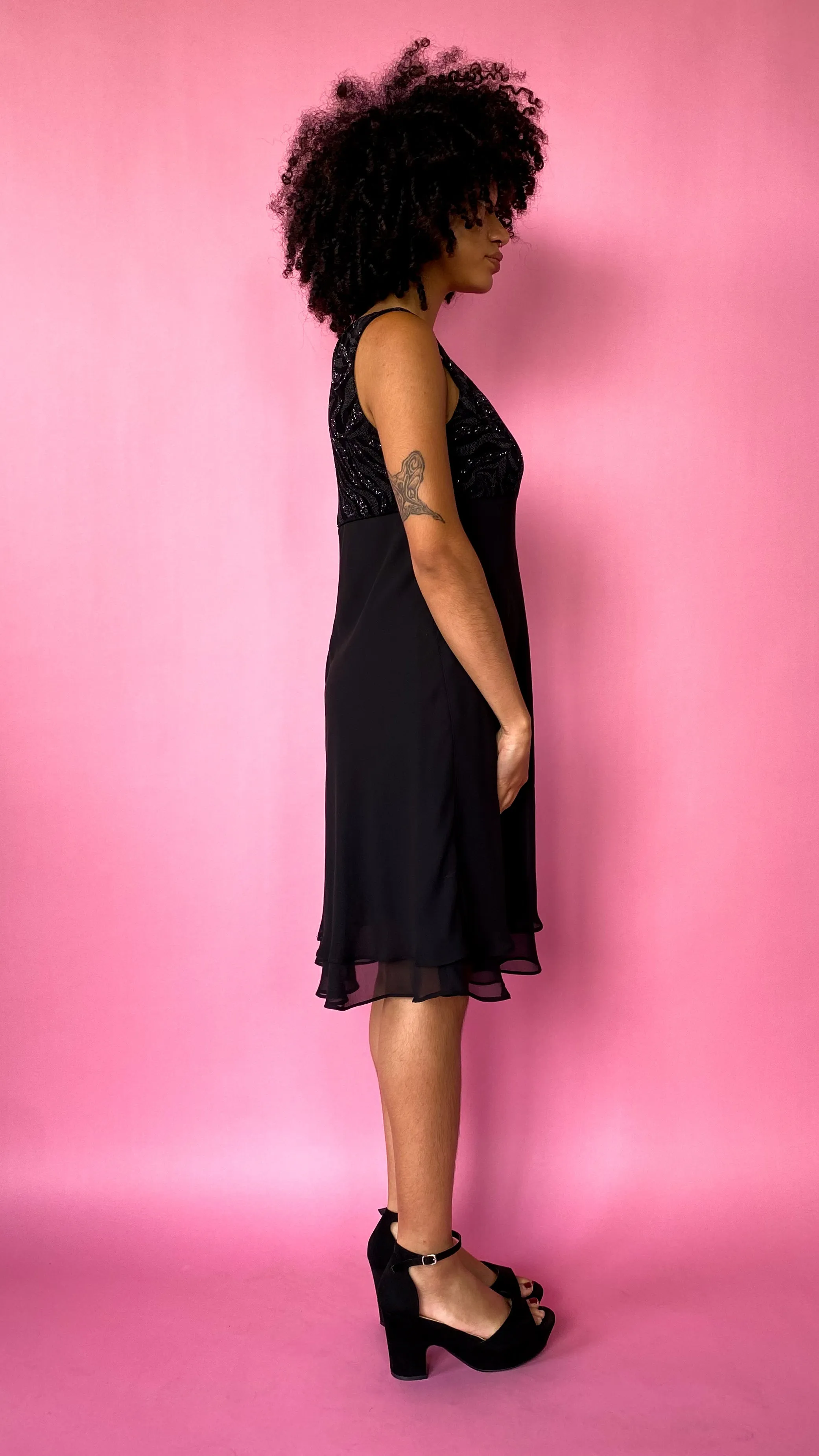 1990s Black Glittery Zebra Dress, sz. S-XL