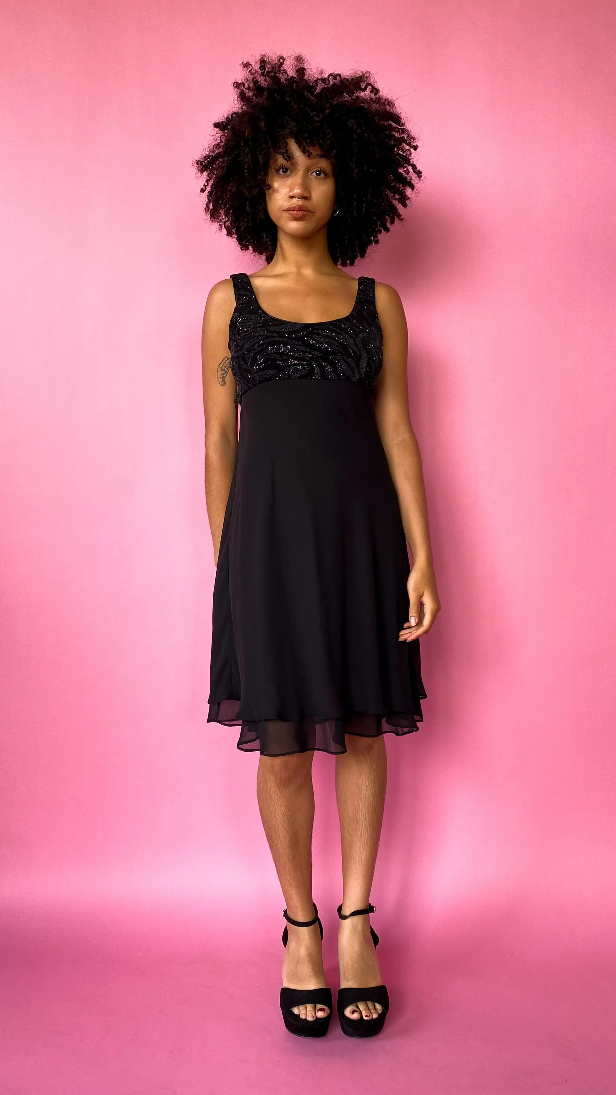 1990s Black Glittery Zebra Dress, sz. S-XL