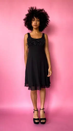 1990s Black Glittery Zebra Dress, sz. S-XL