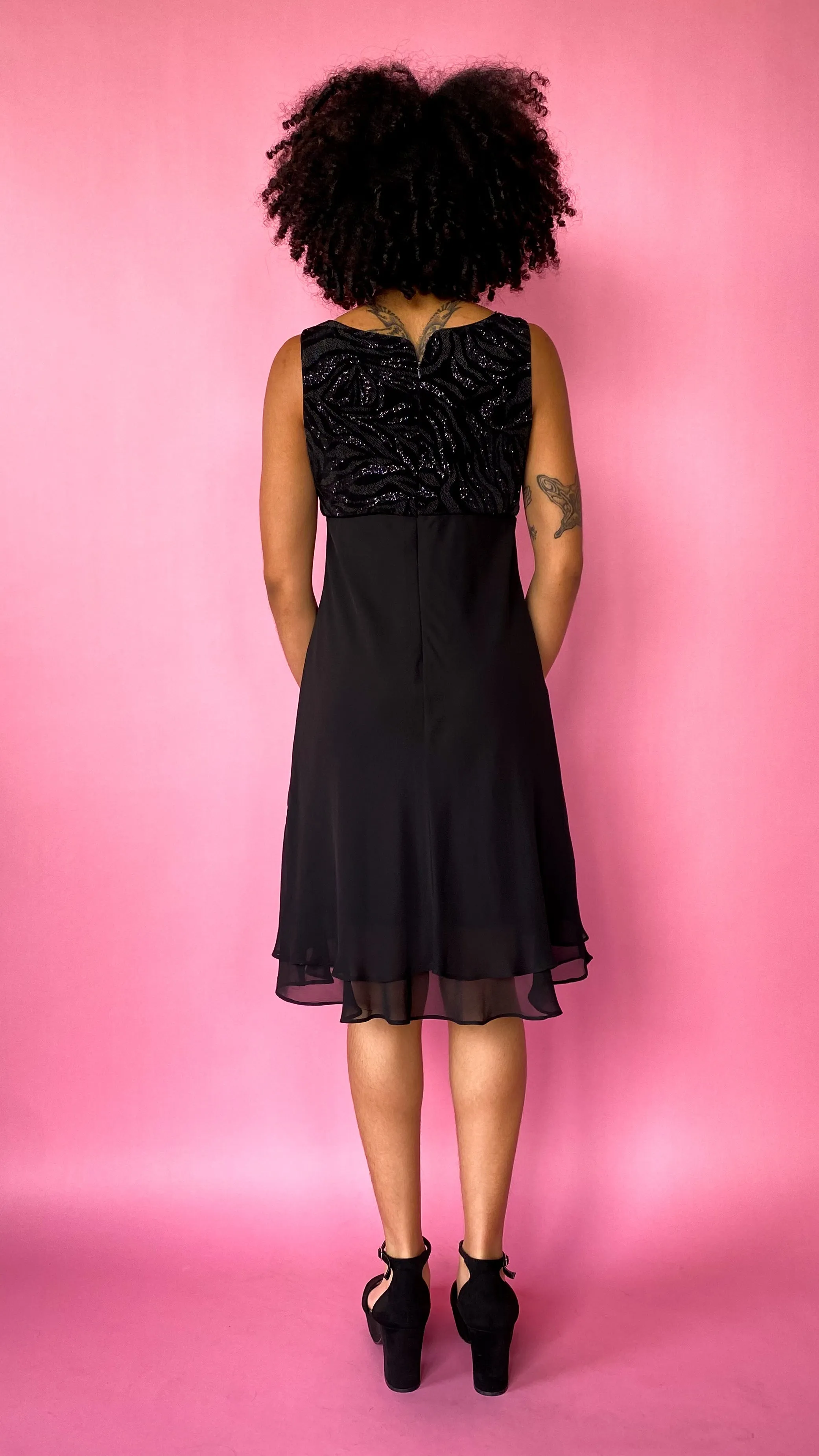 1990s Black Glittery Zebra Dress, sz. S-XL