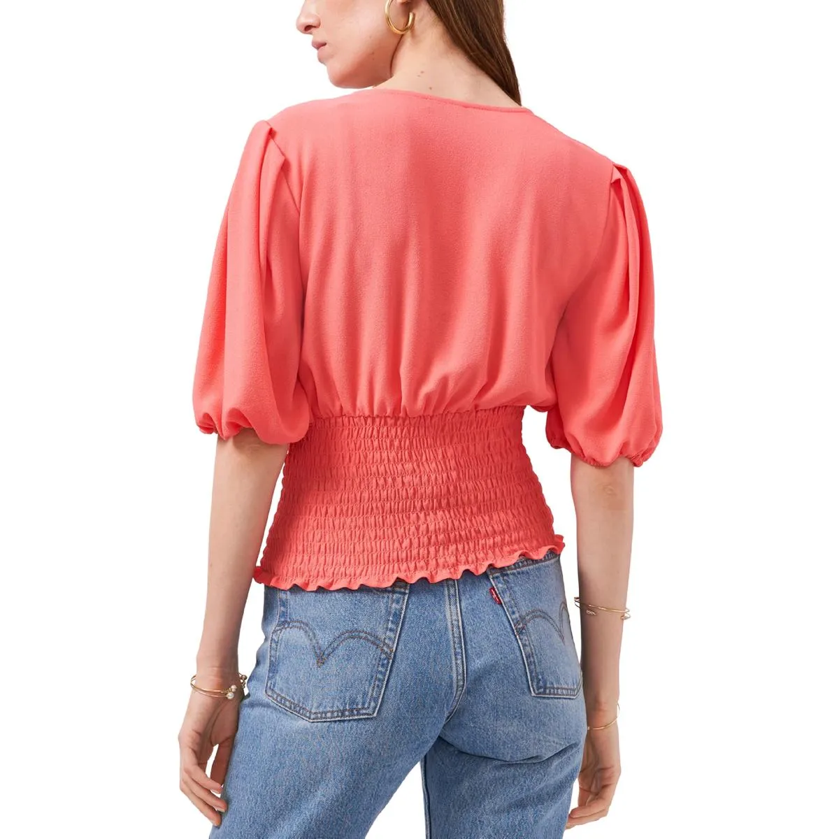 1.State Womens Smocked Faux Wrap Top