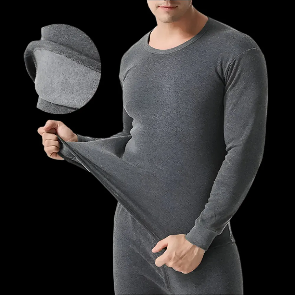 2 Pcs/Set Winter Men Thermal Underwear Set Long Sleeve Warm Thick Slim Fit Elastic Open Crotch