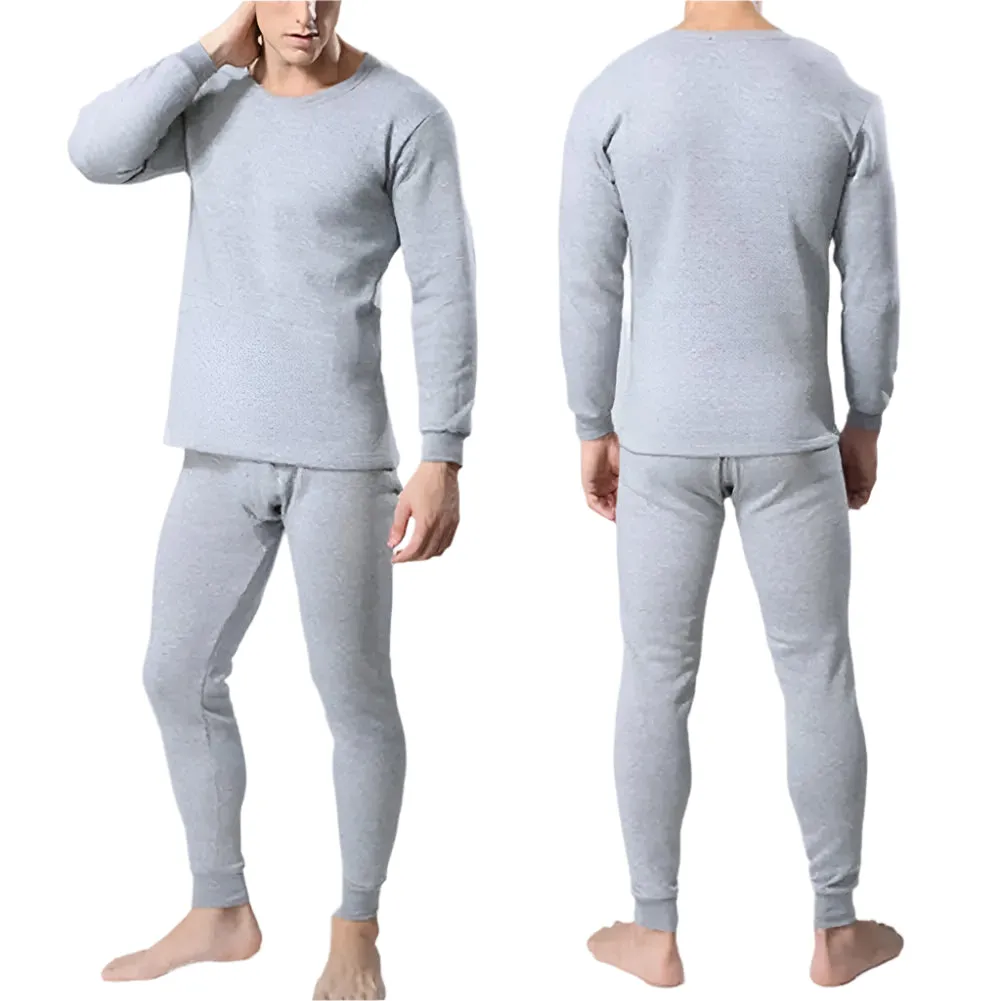 2 Pcs/Set Winter Men Thermal Underwear Set Long Sleeve Warm Thick Slim Fit Elastic Open Crotch