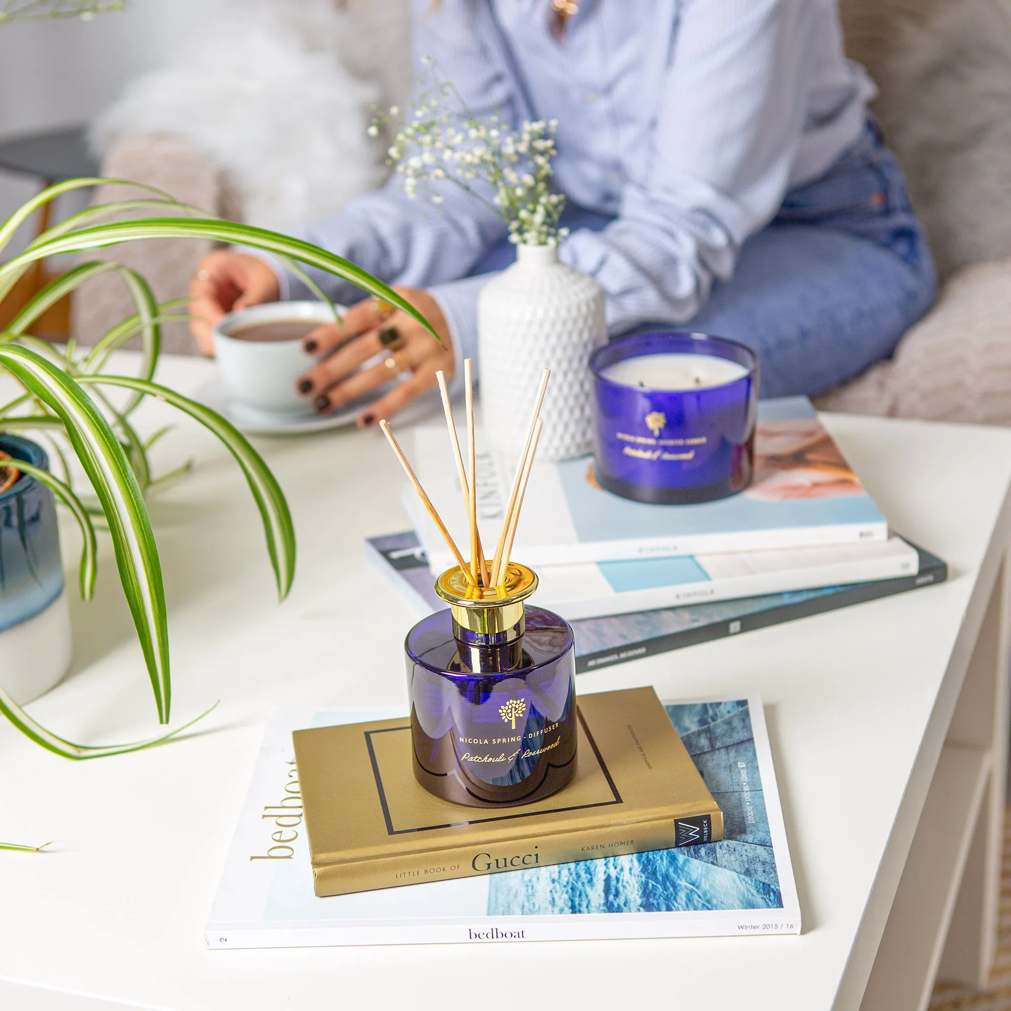 200ml Patchouli & Rosewood Glass Reed Diffuser - By Nicola Spring