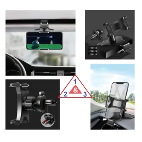3 in 1 Car GPS Smartphone Holder: Dashboard / Visor Clamp   AC Grid Clip for Crosscall Trendy - Black