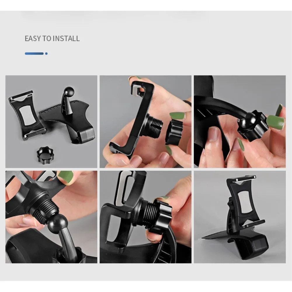3 in 1 Car GPS Smartphone Holder: Dashboard / Visor Clamp   AC Grid Clip for Crosscall Trendy - Black