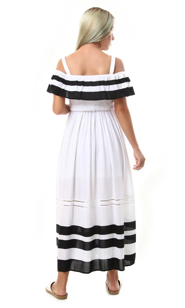 93116 Off Shoulder With Adjustable Straps Dress - White