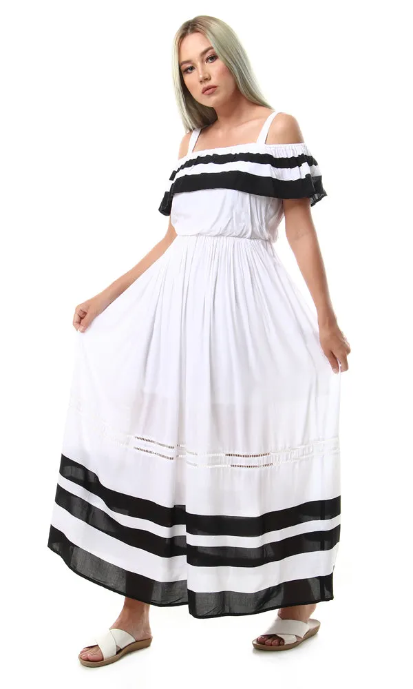 93116 Off Shoulder With Adjustable Straps Dress - White