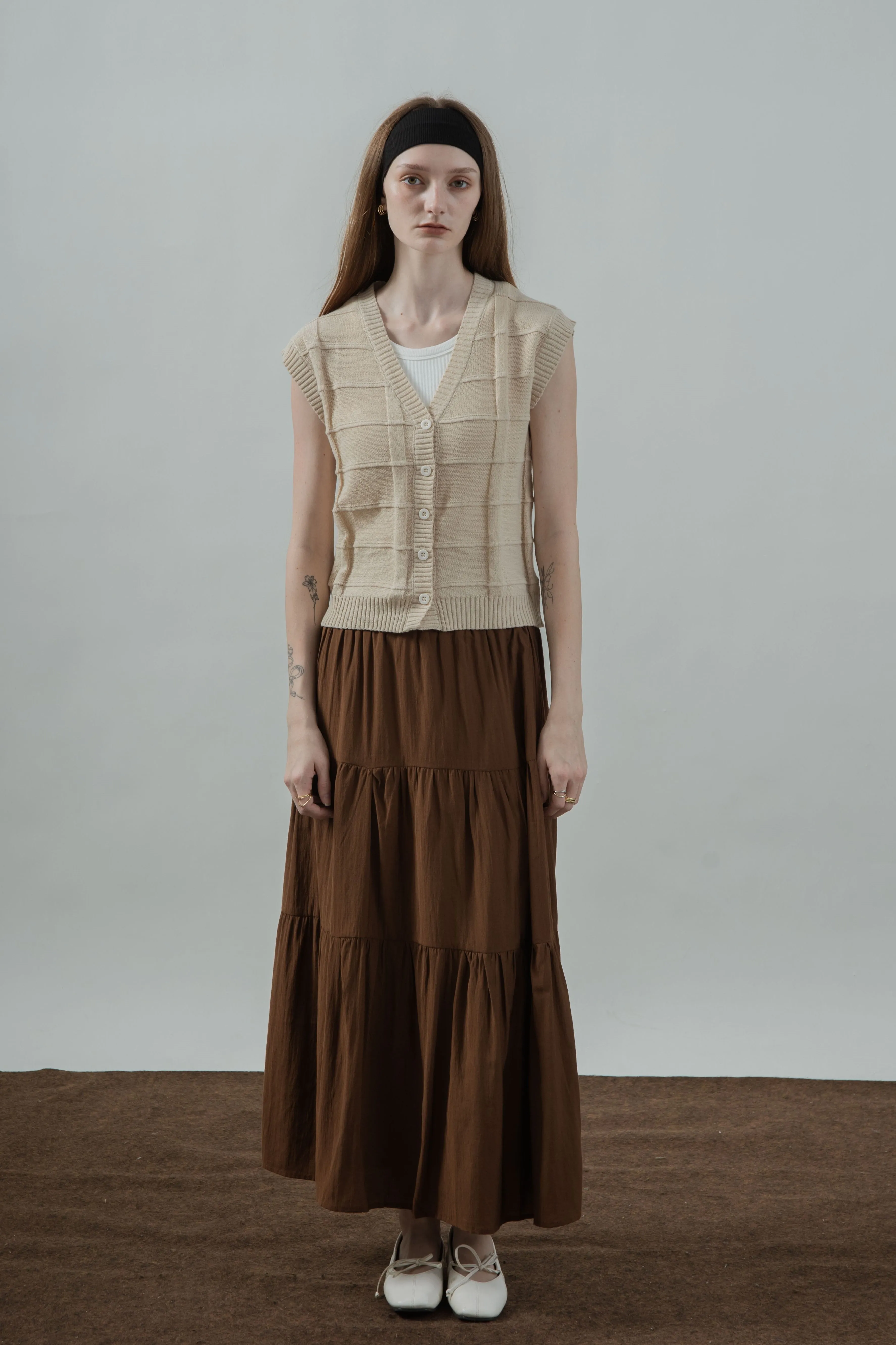 Ada Layered Maxi Skirt (Brown)
