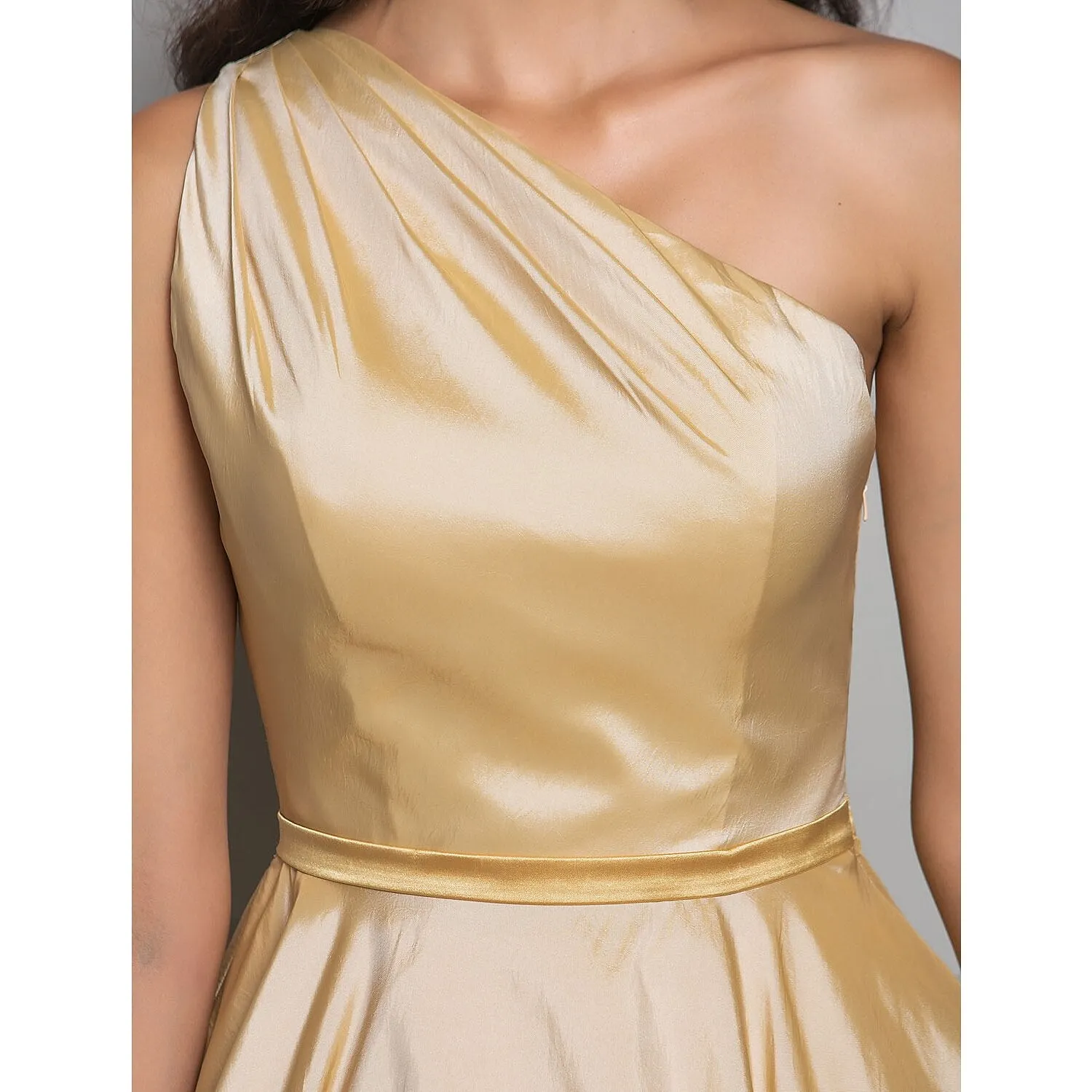 Aimishang   A-Line Minimalist Elegant Cocktail Party Wedding Party Dress One Shoulder Sleeveless Tea Length Taffeta with Sash / Ribbon