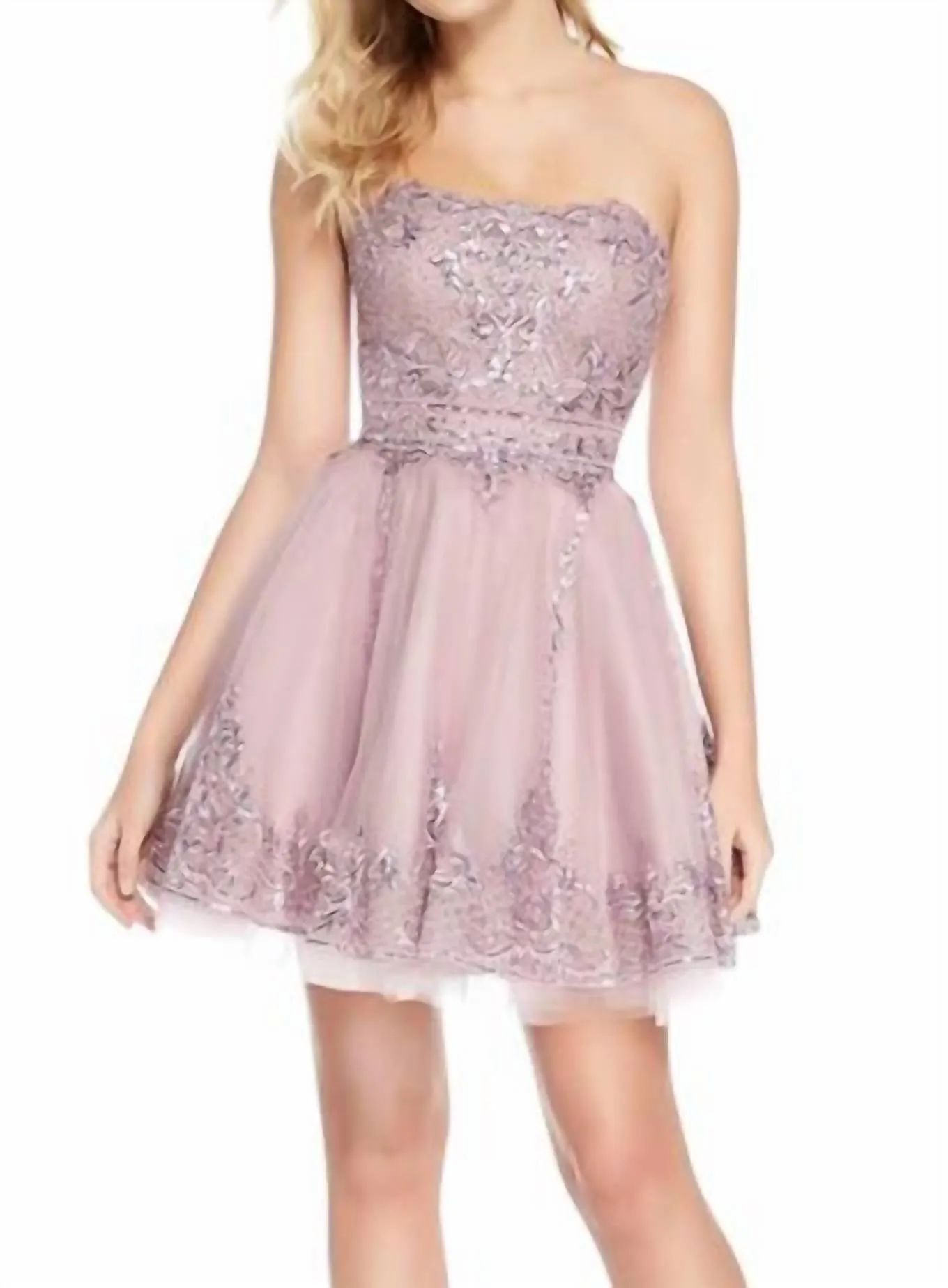 Alyce Paris - Embroidered Tulle Strapless Prom Dress