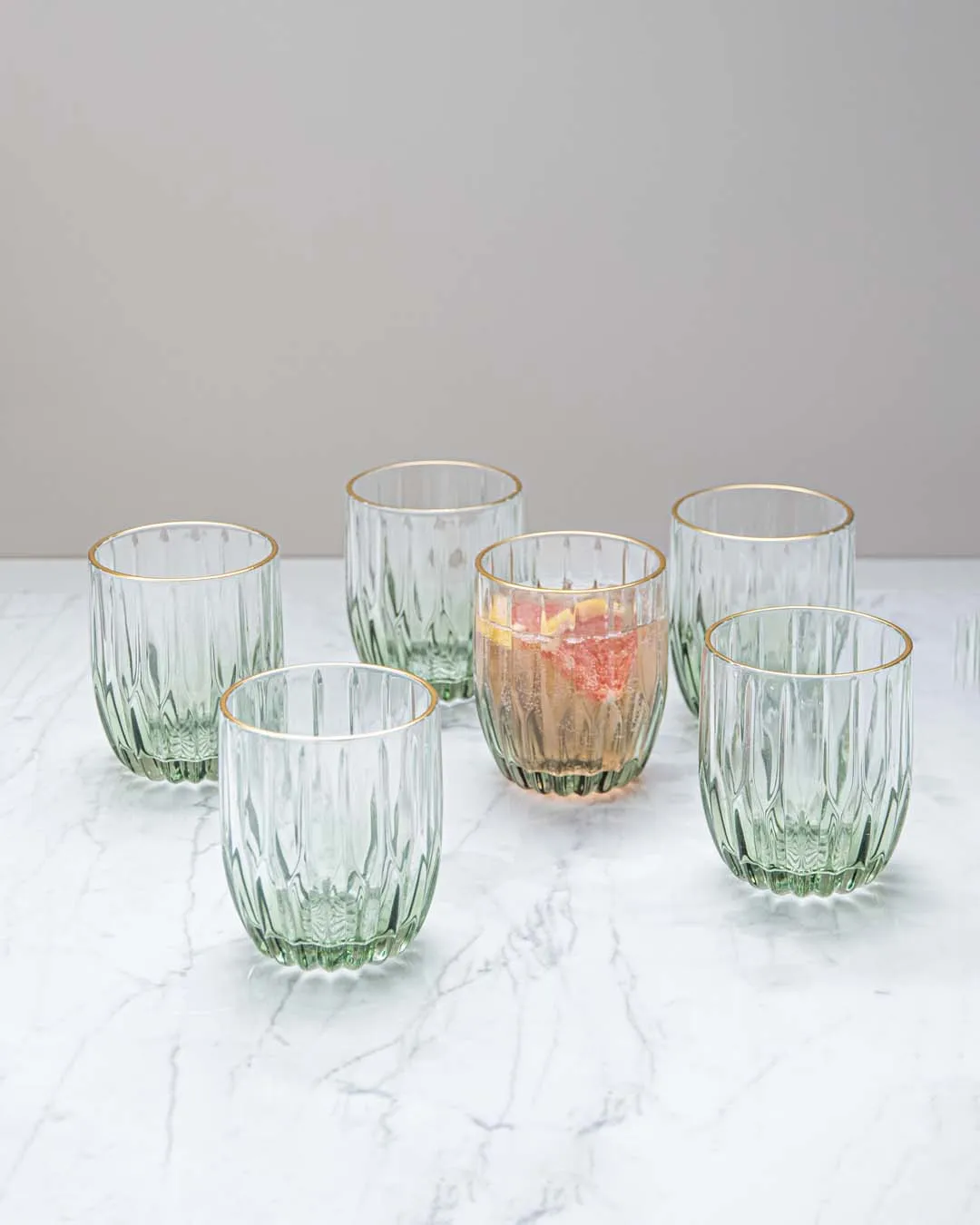 Archie Old Fashion Whiskey Glasses - Green - Set Of 6