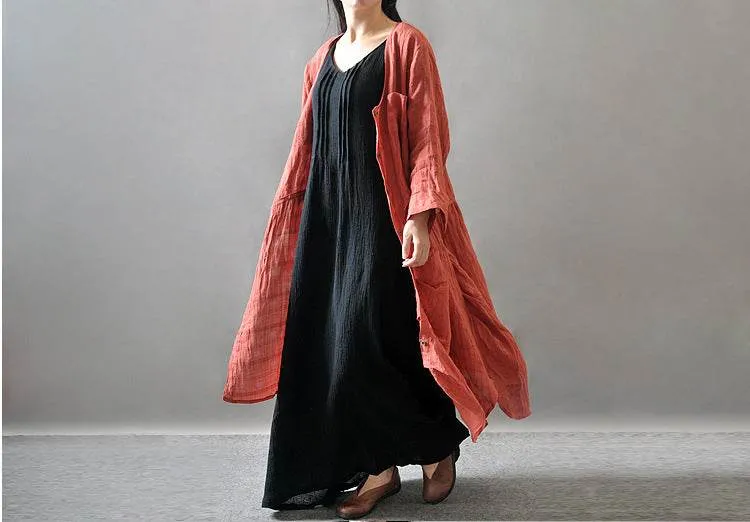 Artistic Texture Linen Robe Plus Size Dress