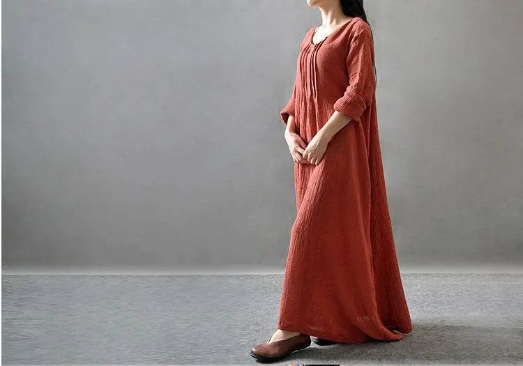Artistic Texture Linen Robe Plus Size Dress