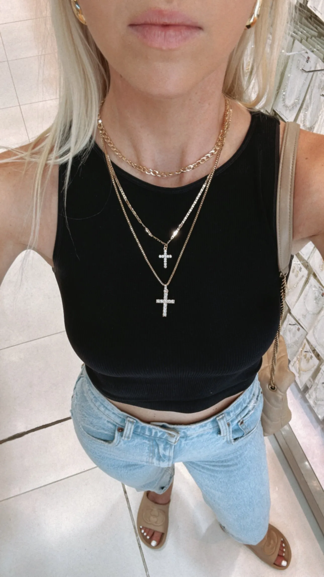 “AS SEEN ON ASHLEE NICHOLS”!! Gold Cross & Chain Layered Necklace