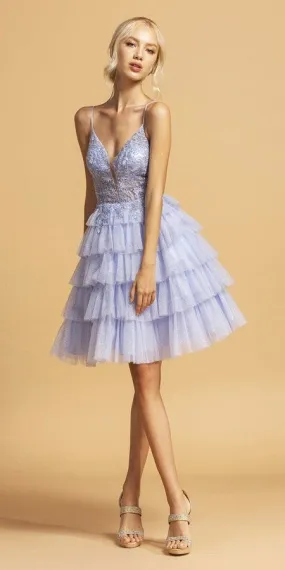 Aspeed S2308 Appliqued Tiered Short Dress