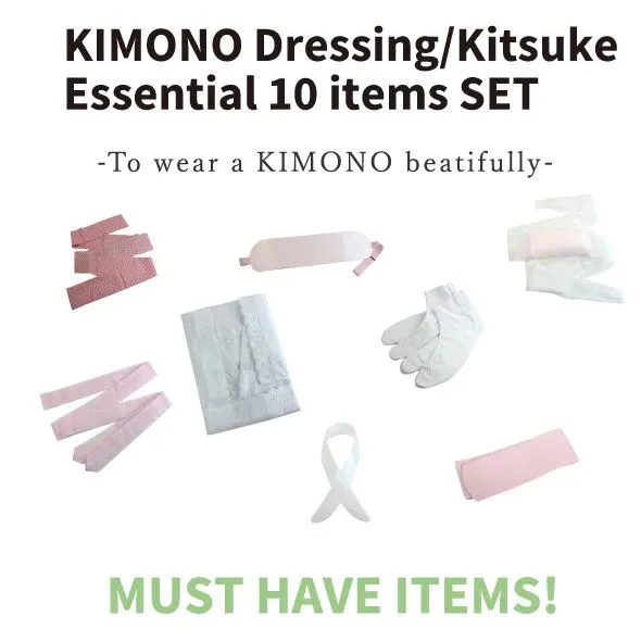 Authentic Women's Japanese Kimono Dressing Essential Set 10 Items, Size: M, L
