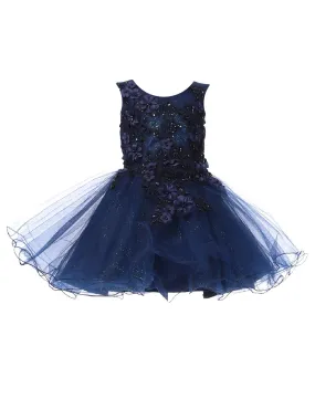 Baby Girls Navy 3D Floral Lace Flower Girl Dress 6-24M
