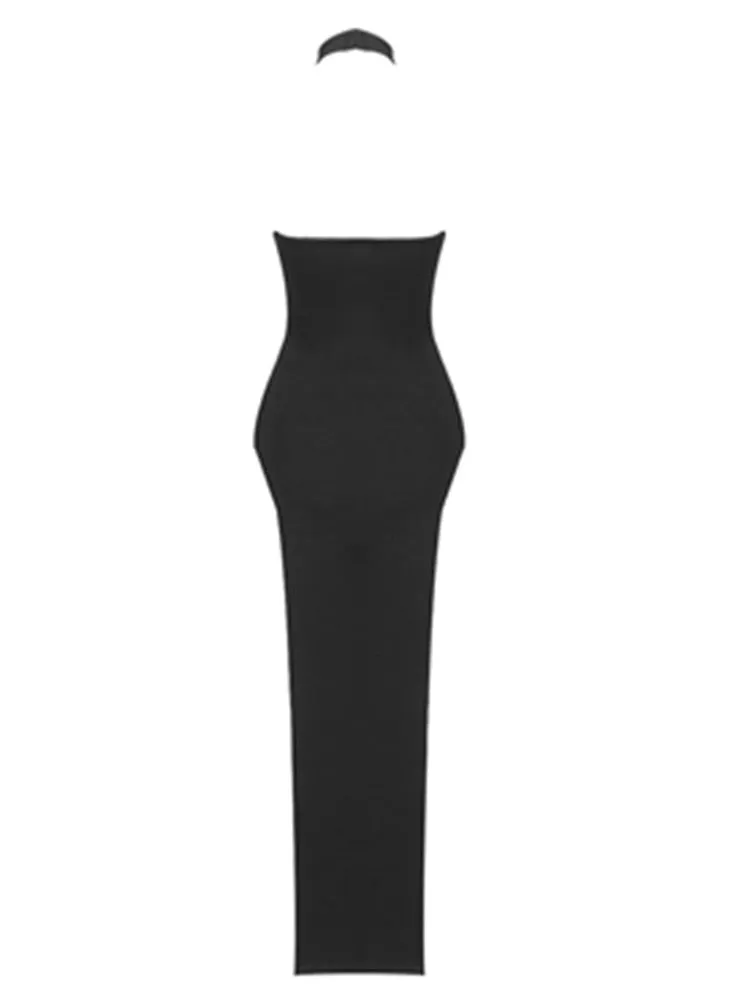 Backless Halter Black Maxi Dress