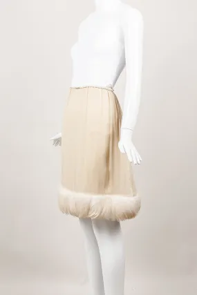 Beige Feather Trim Silk Skirt