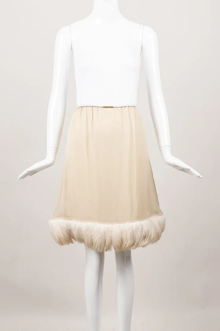 Beige Feather Trim Silk Skirt