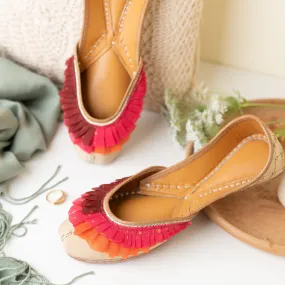 Beige Ruffled Jutti with Gota Lace