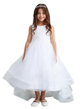 Big Girls White Pearl Rhinestone Lace Tail Skirt Junior Bridesmaid Dress 8-16