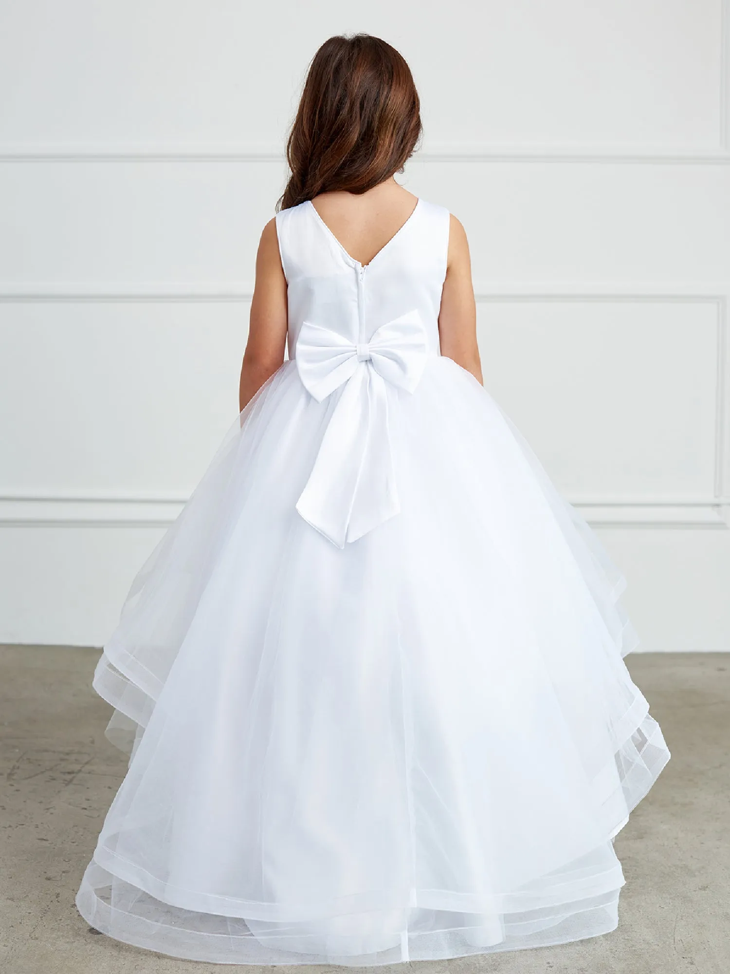Big Girls White Pearl Rhinestone Lace Tail Skirt Junior Bridesmaid Dress 8-16