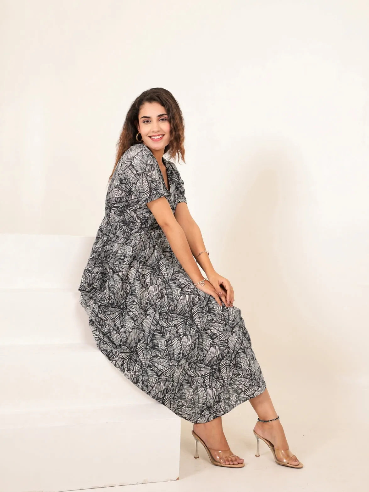 Black Cotton Printed Dress