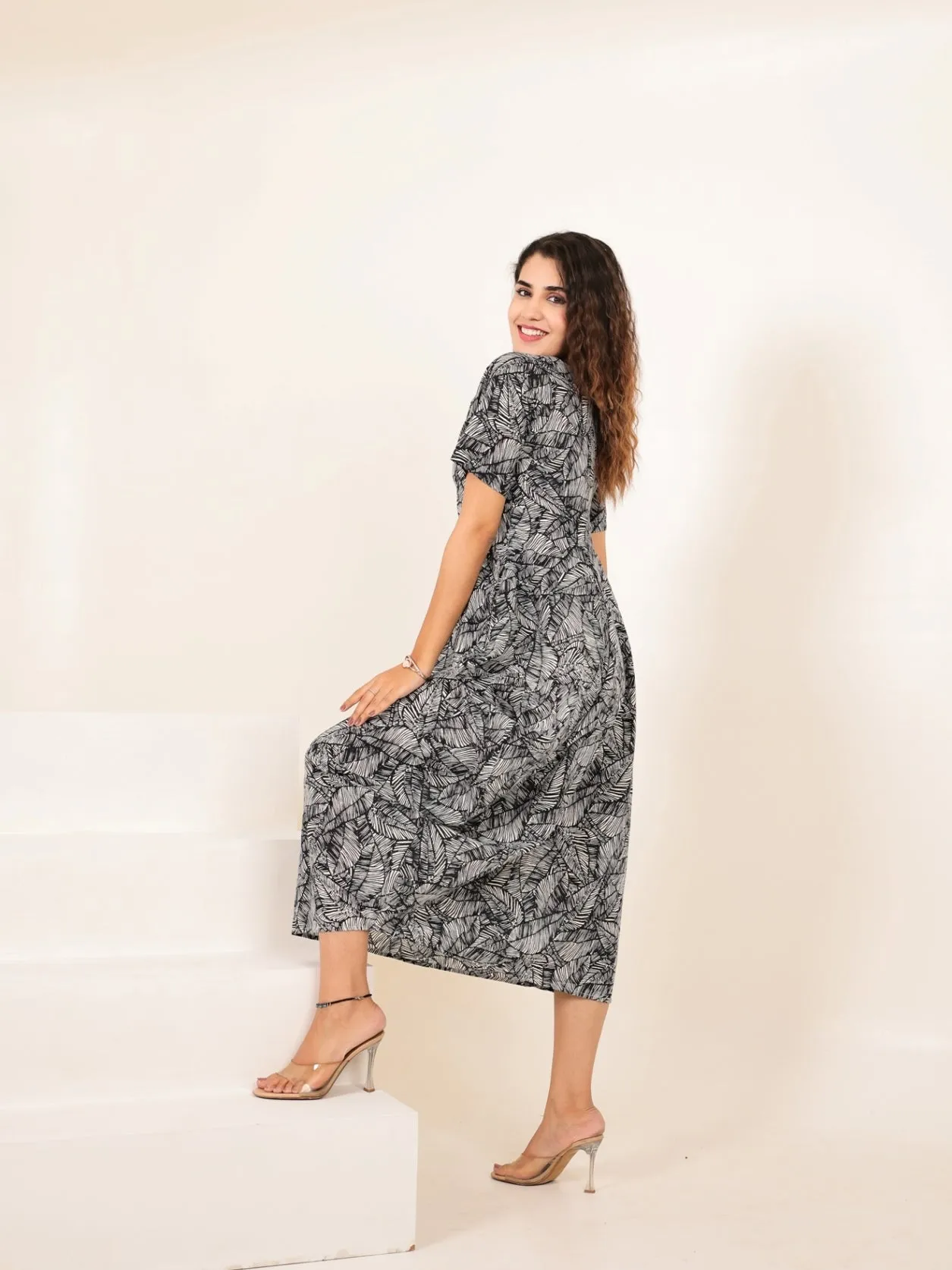 Black Cotton Printed Dress
