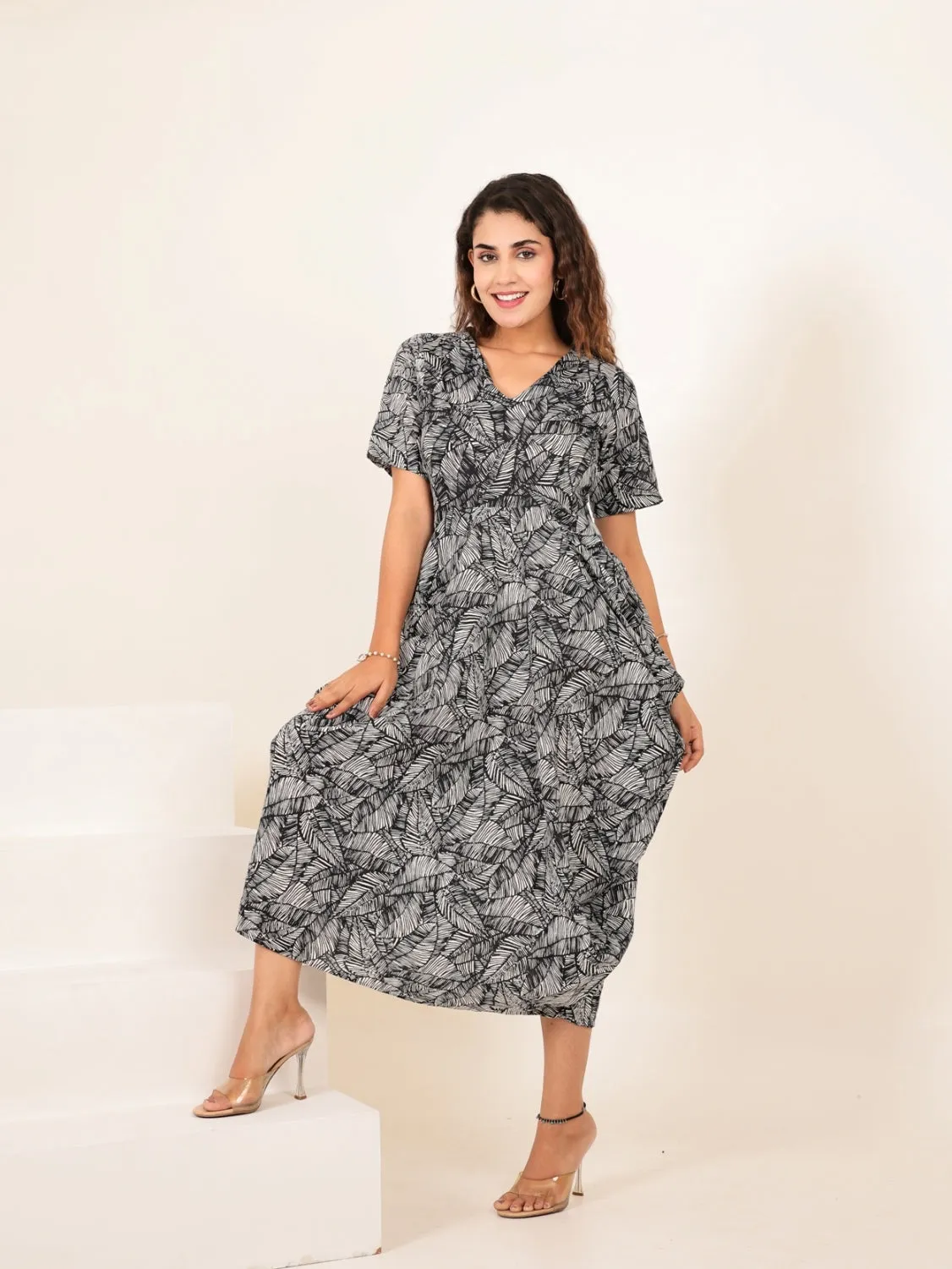 Black Cotton Printed Dress