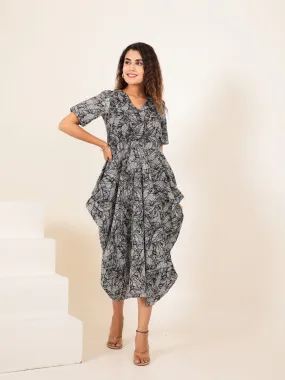 Black Cotton Printed Dress