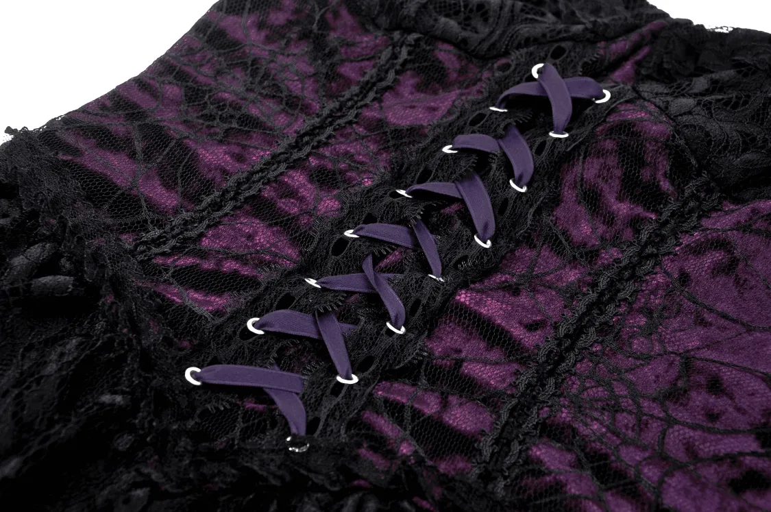 Black Purple Lace-Up Gothic Mini Dress - Dark Lolita