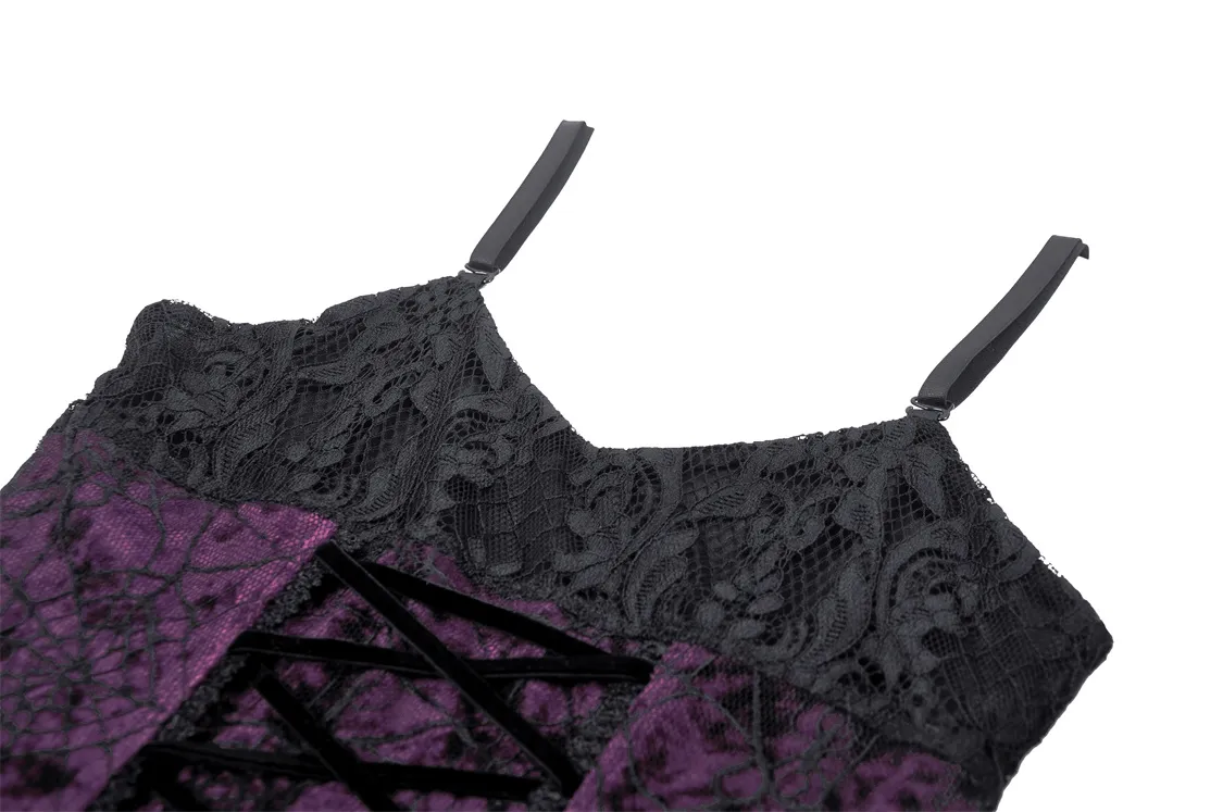 Black Purple Lace-Up Gothic Mini Dress - Dark Lolita