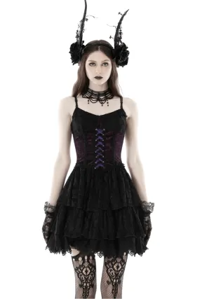 Black Purple Lace-Up Gothic Mini Dress - Dark Lolita