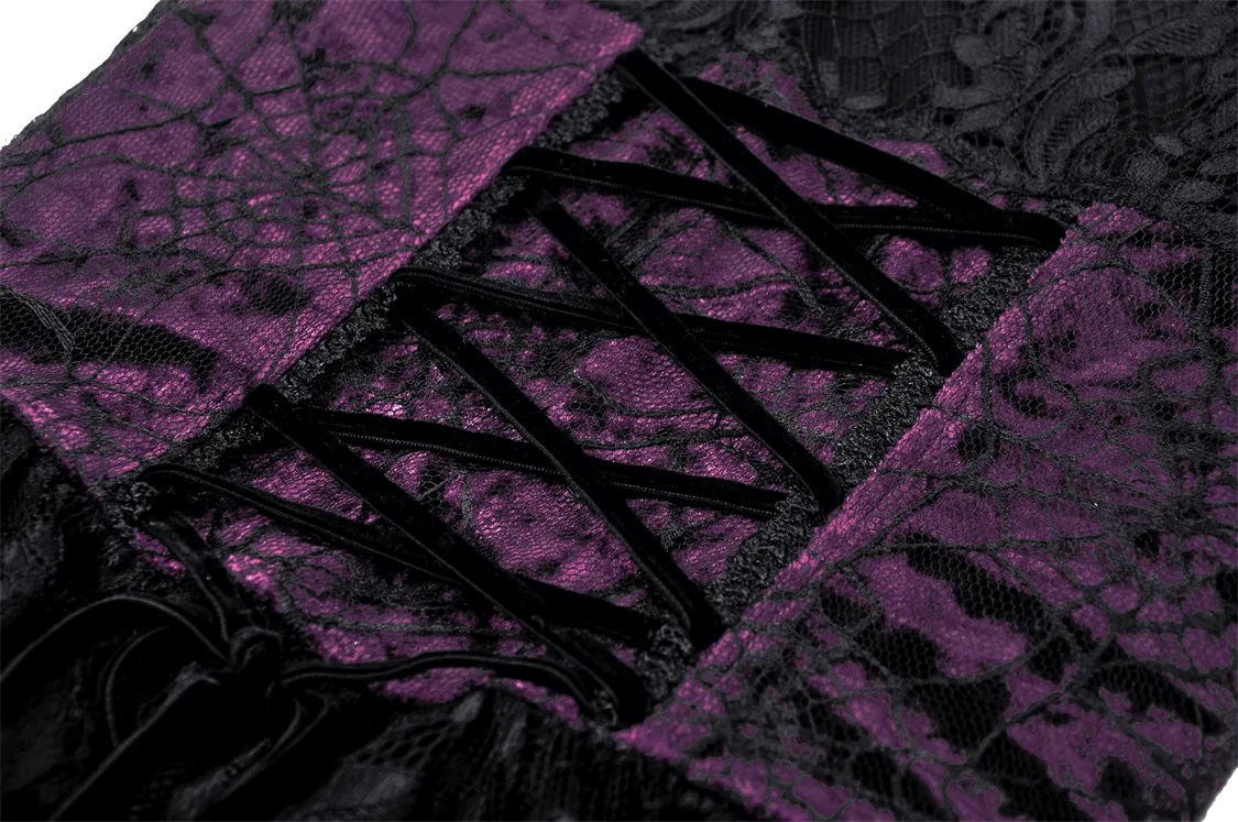 Black Purple Lace-Up Gothic Mini Dress - Dark Lolita