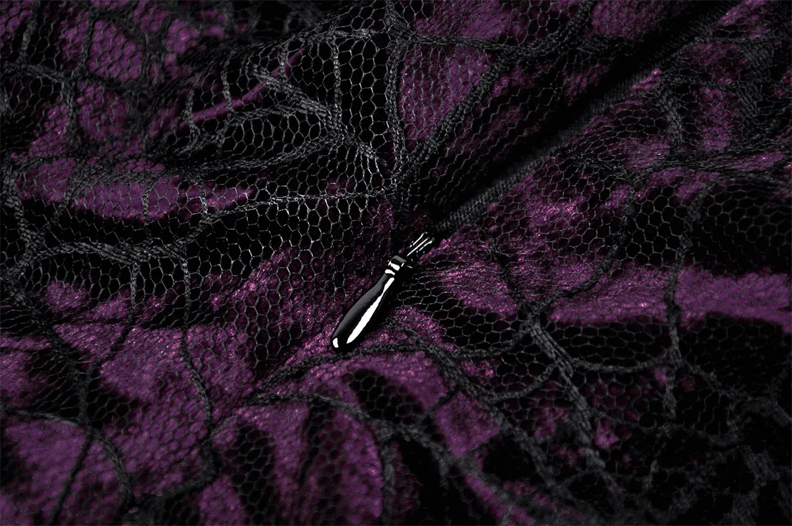 Black Purple Lace-Up Gothic Mini Dress - Dark Lolita