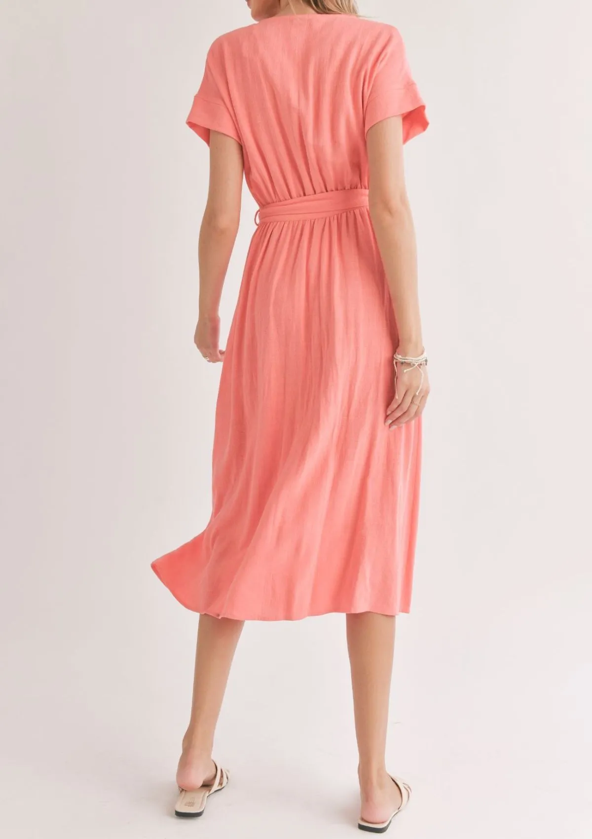 Botanical Wrap Midi Dress - Coral