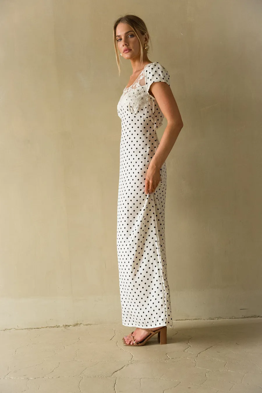 Brandie Lace Trim Polka Dot Maxi Dress