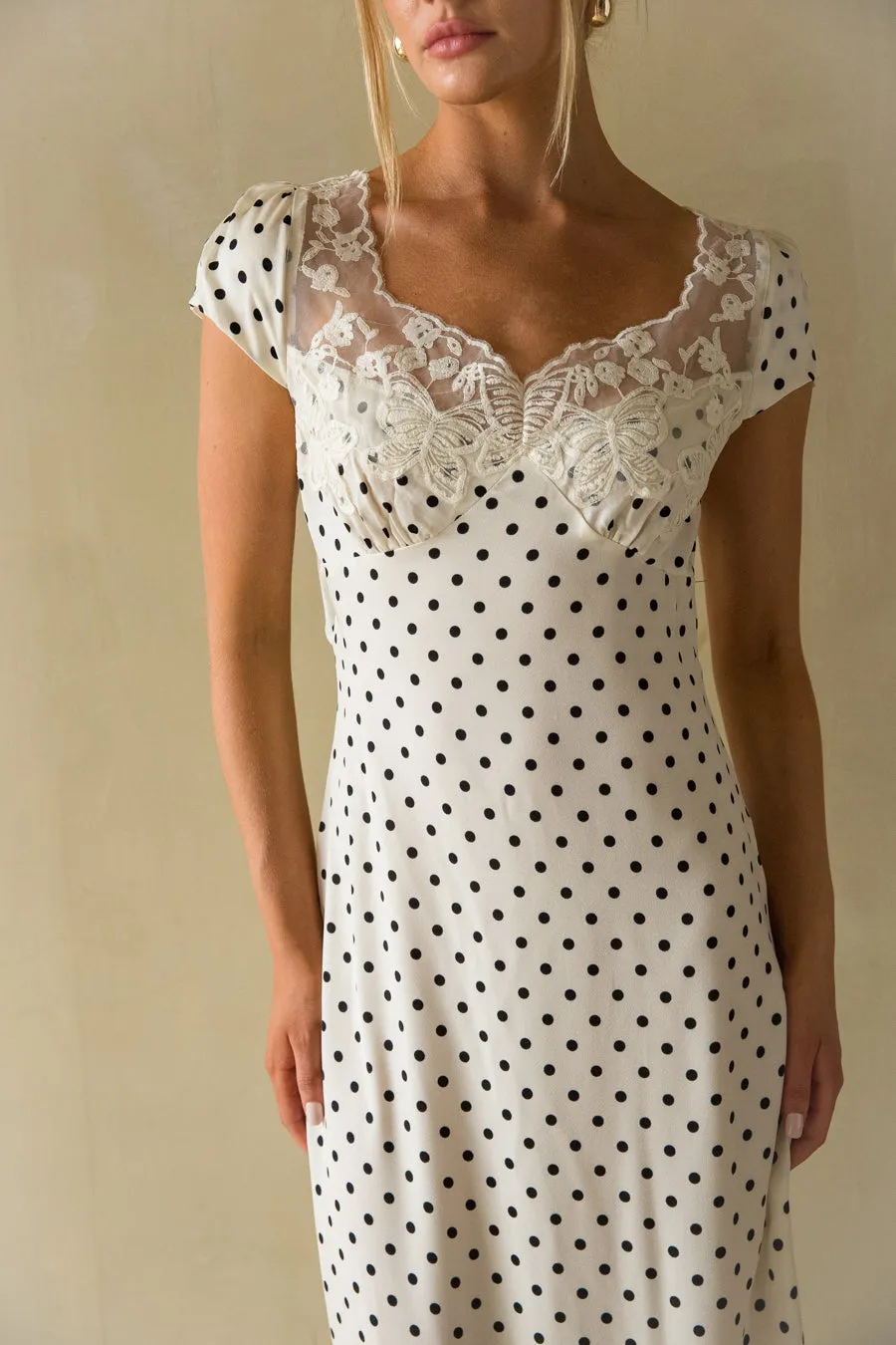 Brandie Lace Trim Polka Dot Maxi Dress