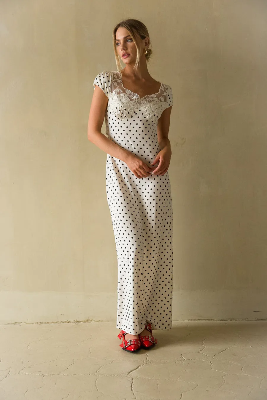 Brandie Lace Trim Polka Dot Maxi Dress