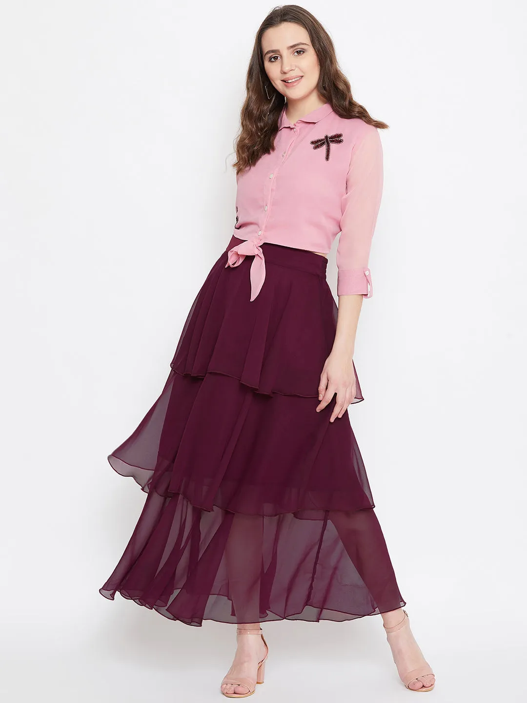 Burgundy Layered Skirt (Sku- BLMG20216)