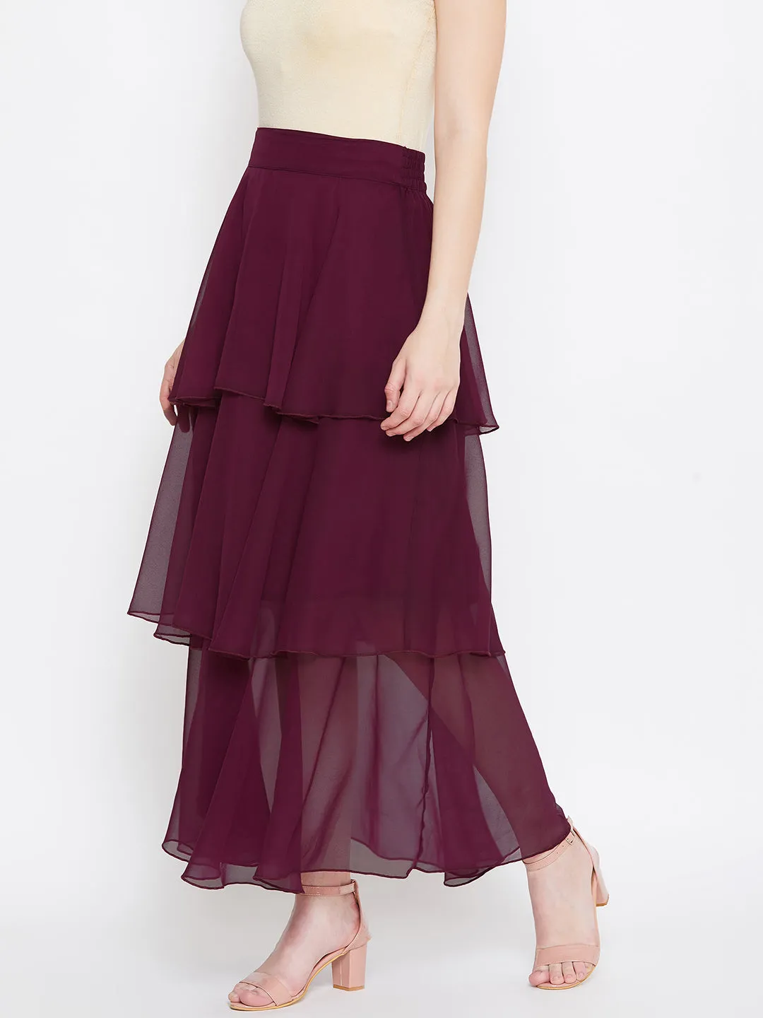 Burgundy Layered Skirt (Sku- BLMG20216)