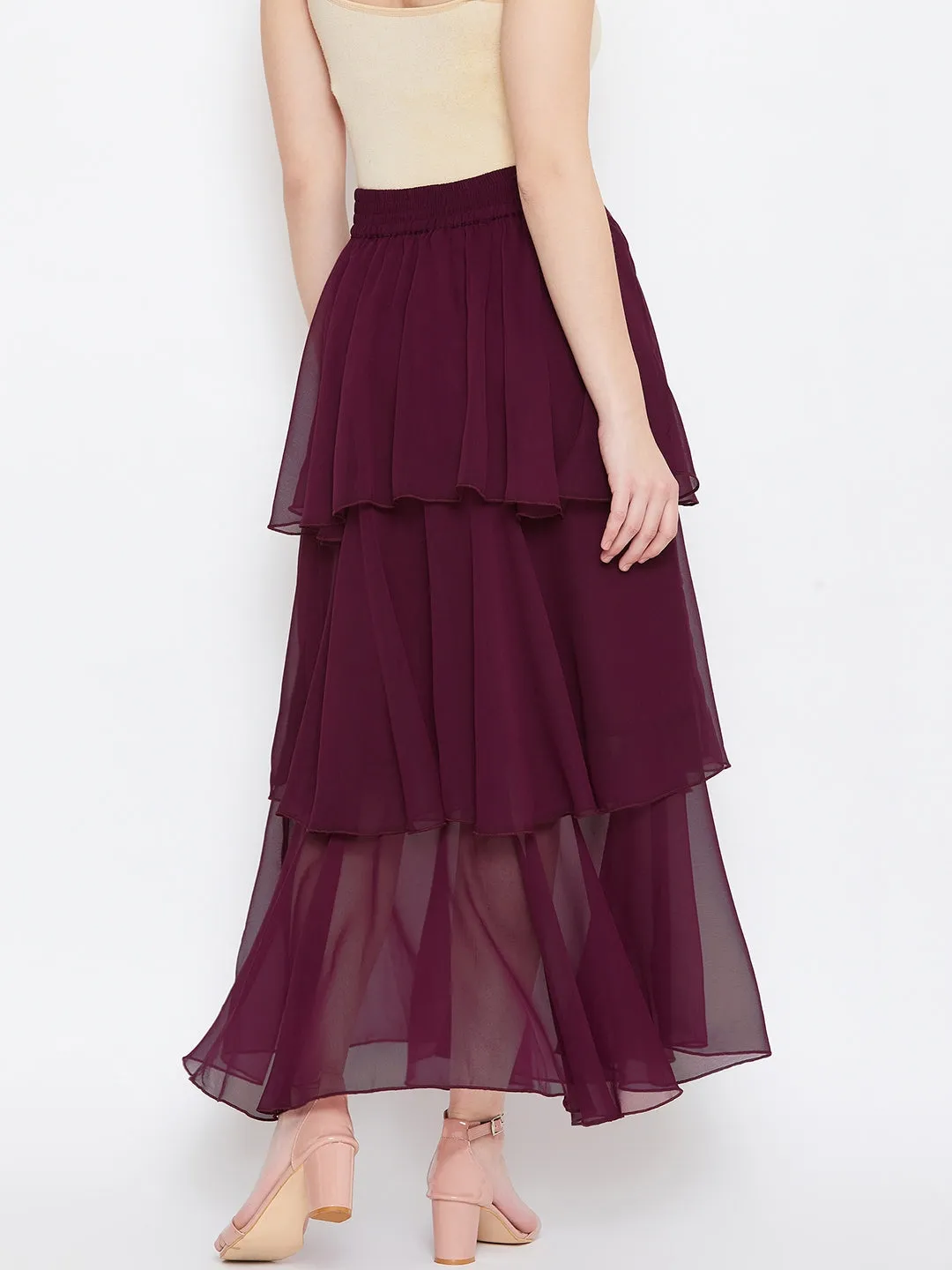 Burgundy Layered Skirt (Sku- BLMG20216)