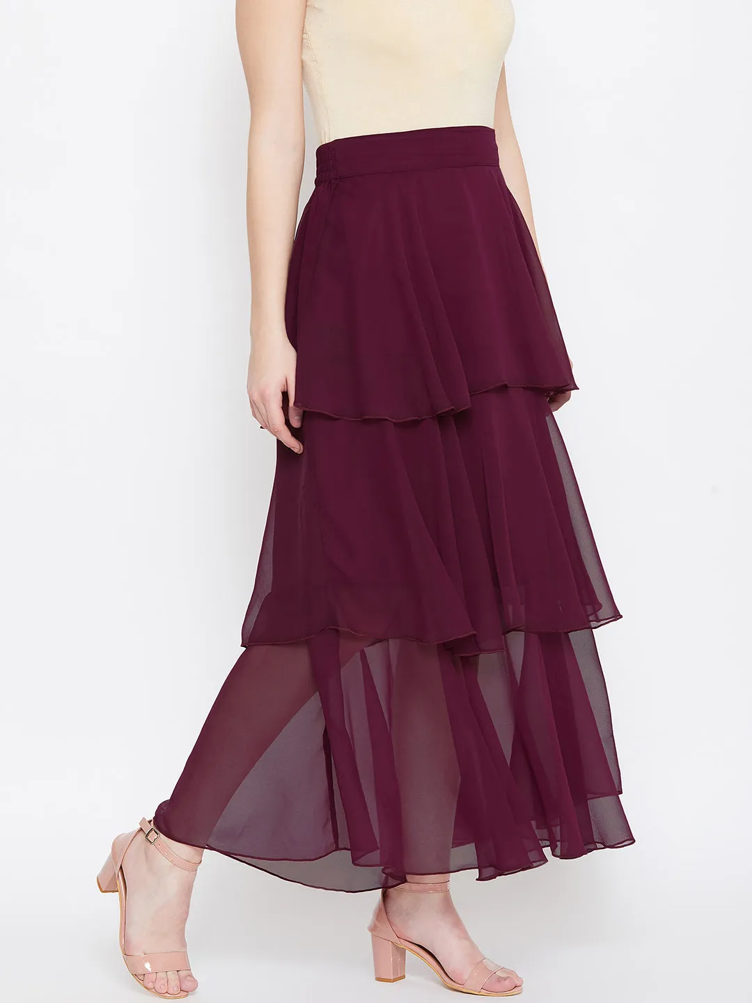 Burgundy Layered Skirt (Sku- BLMG20216)