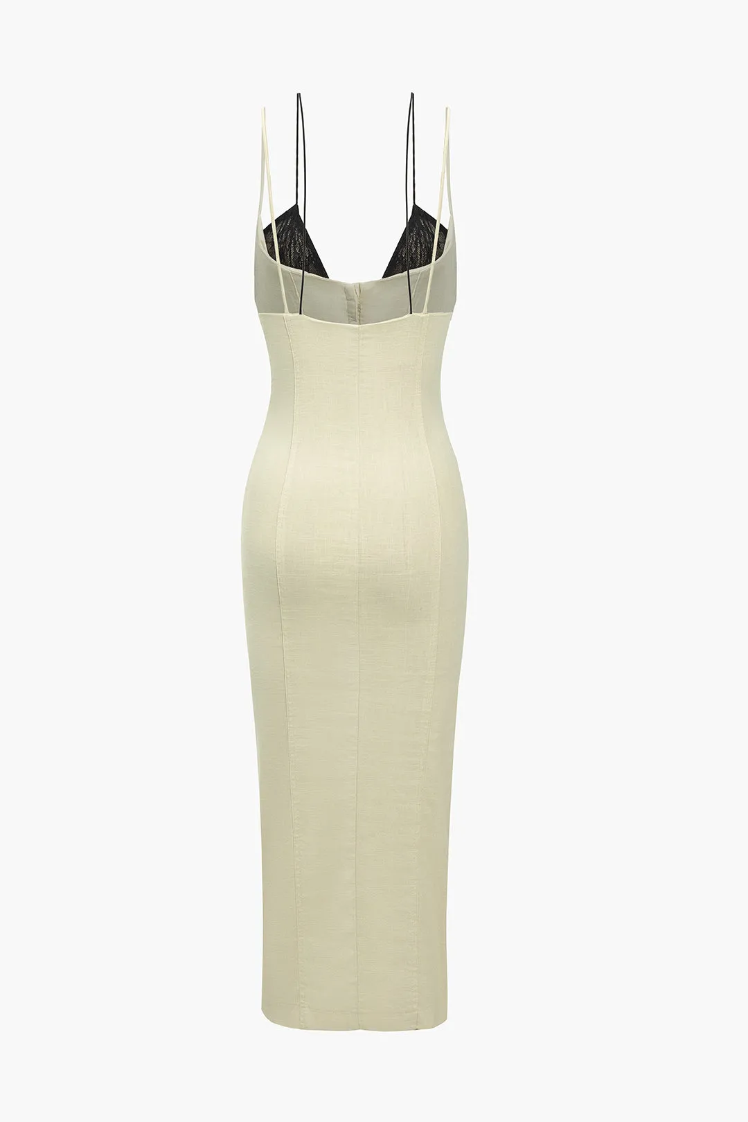 Button Patchwork Slip Midi Dress