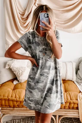 Camo Cuteness Relaxed Fit Tee Dress (Grey Camo)
