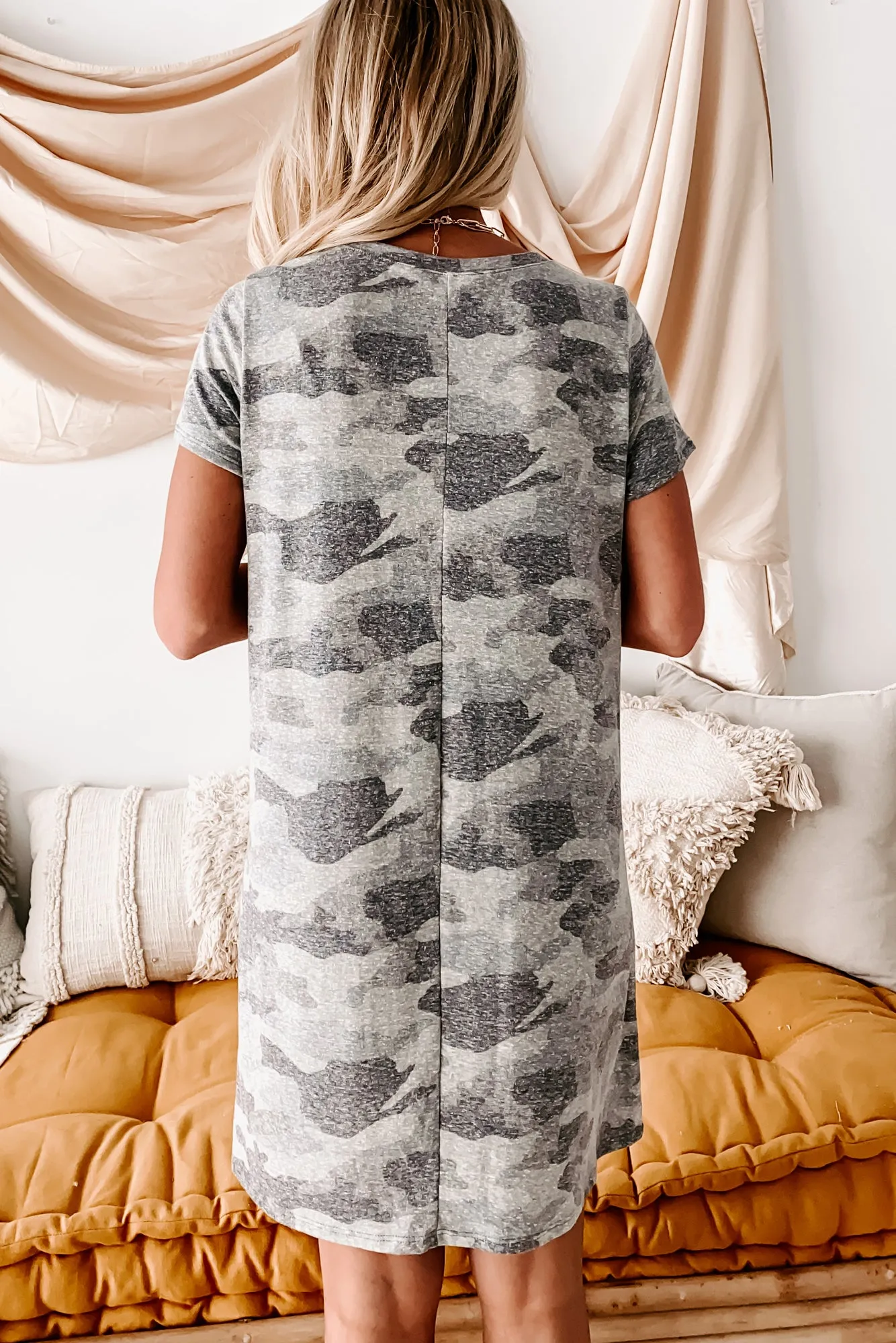 Camo Cuteness Relaxed Fit Tee Dress (Grey Camo)